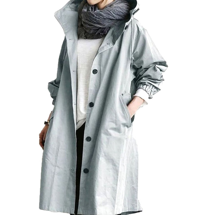 Women's Relaxed-Fit Long Hooded Coat Button-Front Trench - Light Blue