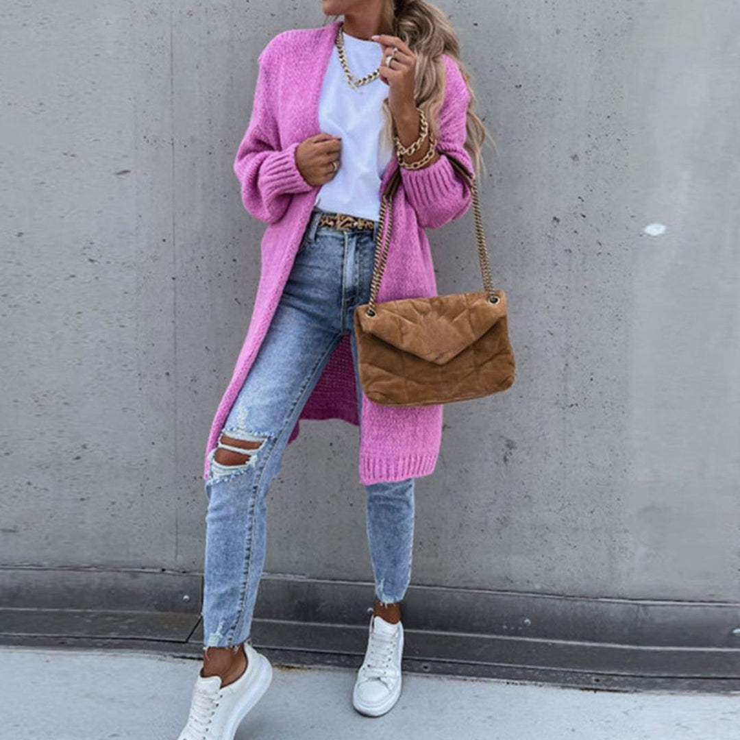 Women's Relaxed-Fit Long Open Front Cardigan Knit Sweater