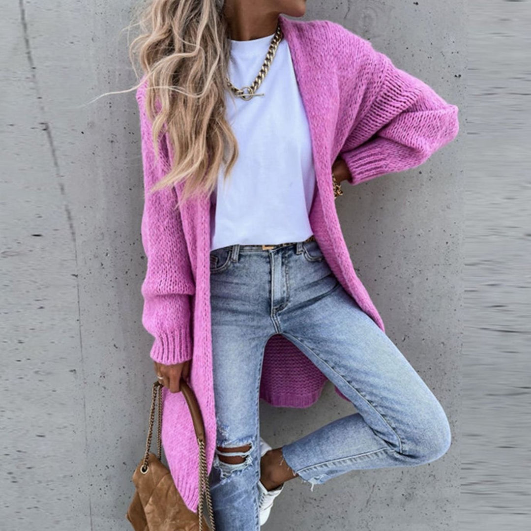 Women's Relaxed-Fit Long Open Front Cardigan Knit Sweater - Pink