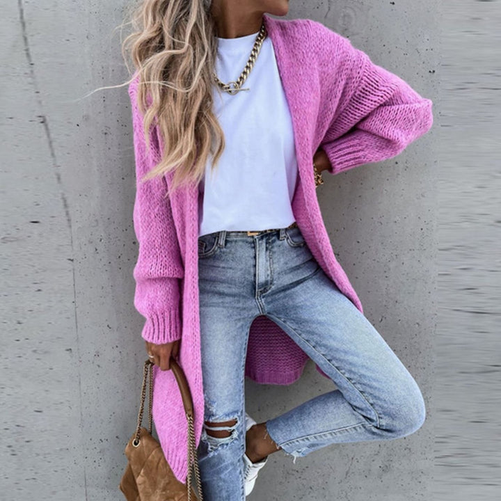 Women's Relaxed-Fit Long Open Front Cardigan Knit Sweater - Pink