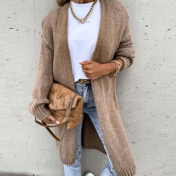 Women's Relaxed-Fit Long Open Front Cardigan Knit Sweater - Khaki