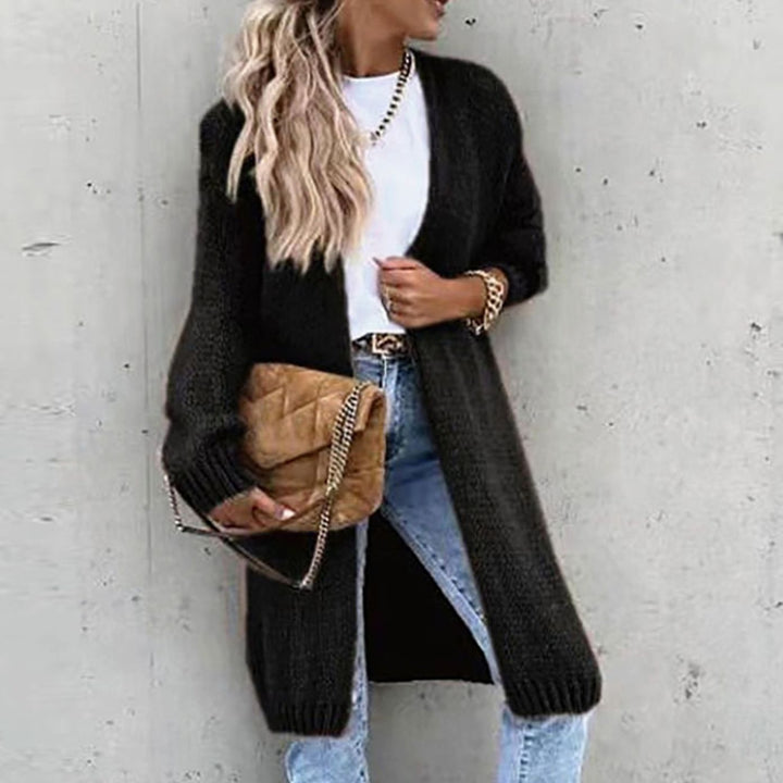 Women's Relaxed-Fit Long Open Front Cardigan Knit Sweater - Black