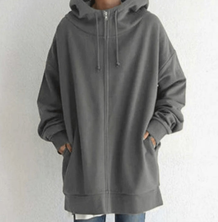 Women's Relaxed-Fit Midweight Full-Zip Hoodie Sweatshirt - Gray