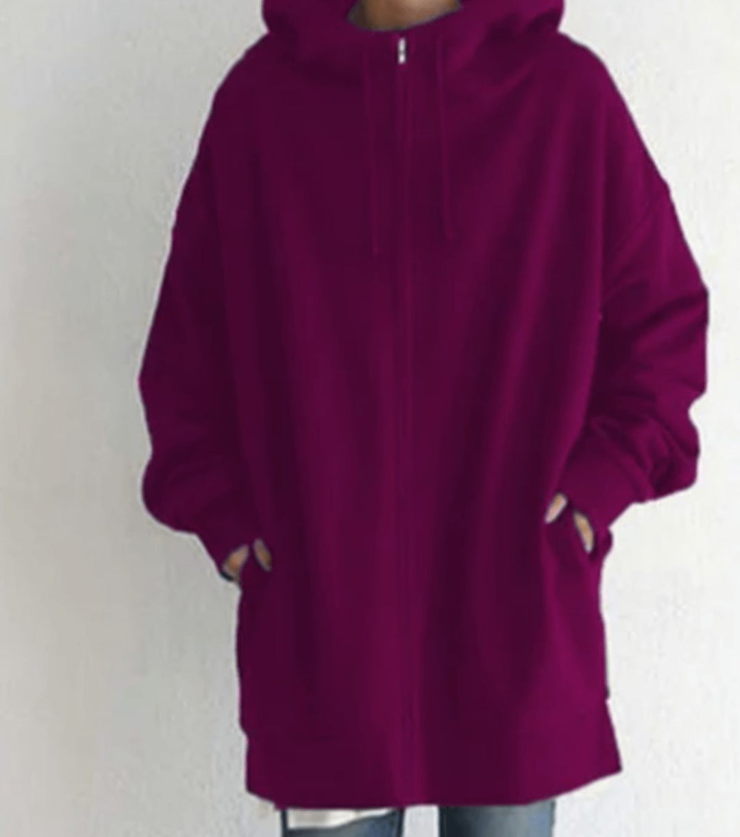 Women's Relaxed-Fit Midweight Full-Zip Hoodie Sweatshirt - Rose Red