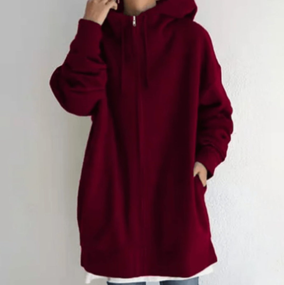Women's Relaxed-Fit Midweight Full-Zip Hoodie Sweatshirt - Wine