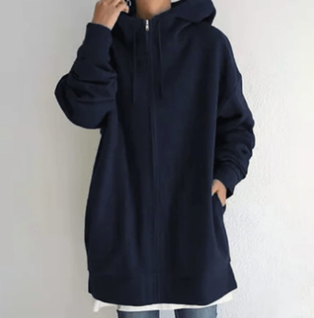 Women's Relaxed-Fit Midweight Full-Zip Hoodie Sweatshirt - Navy Blue