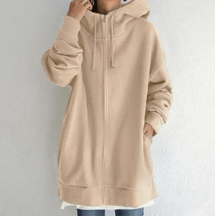 Women's Relaxed-Fit Midweight Full-Zip Hoodie Sweatshirt - Khaki