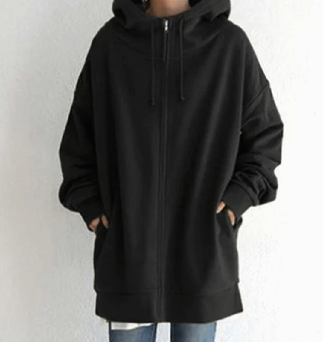 Women's Relaxed-Fit Midweight Full-Zip Hoodie Sweatshirt - Black