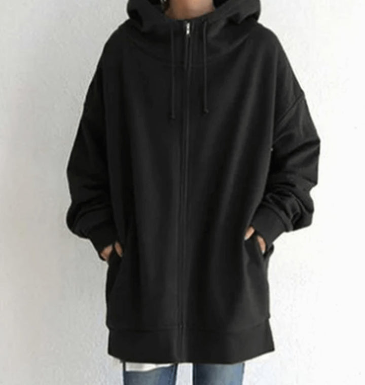 Women's Relaxed-Fit Midweight Full-Zip Hoodie Sweatshirt - Black