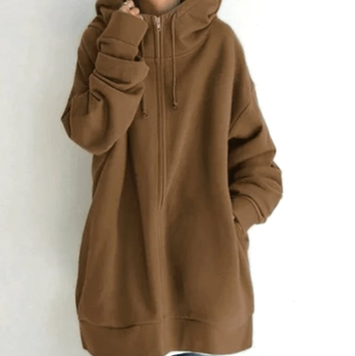 Women's Relaxed-Fit Midweight Full-Zip Hoodie Sweatshirt - Brown