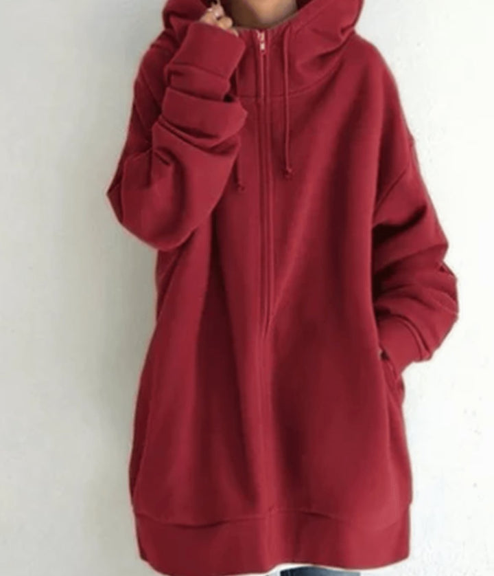 Women's Relaxed-Fit Midweight Full-Zip Hoodie Sweatshirt - Red