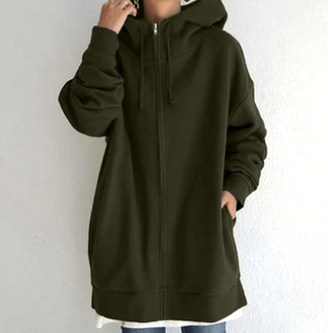 Women's Relaxed-Fit Midweight Full-Zip Hoodie Sweatshirt - Army Green