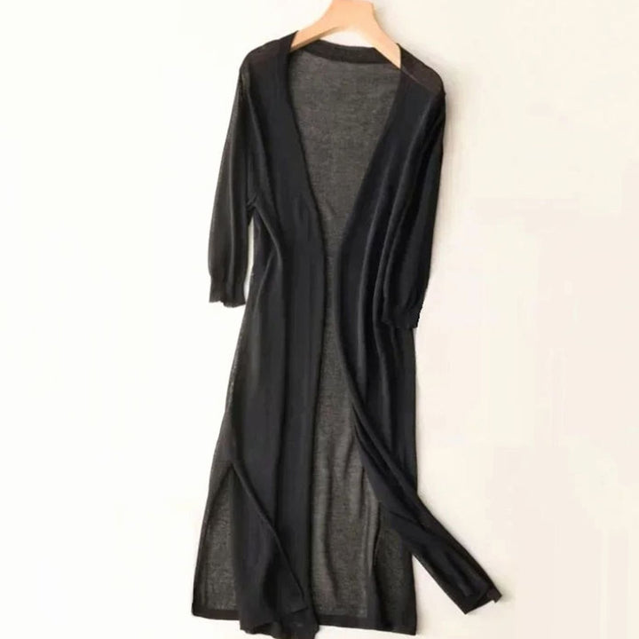 Women's Relaxed-Fit Open-Front Lightweight Knit Long Cardigan - Black