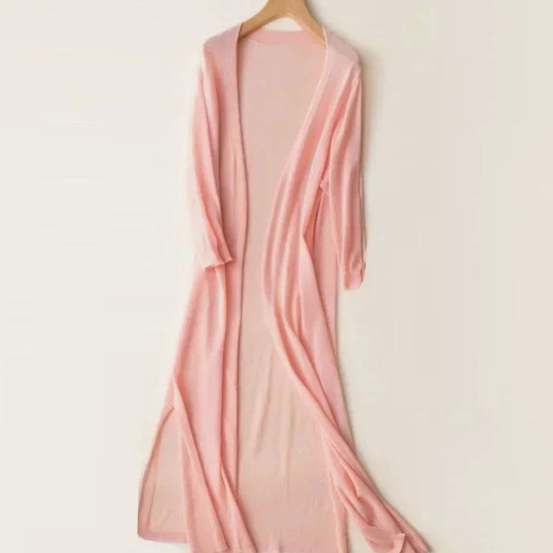 Women's Relaxed-Fit Open-Front Lightweight Knit Long Cardigan - Pink