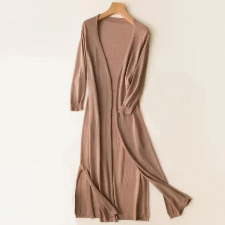 Women's Relaxed-Fit Open-Front Lightweight Knit Long Cardigan - Khaki