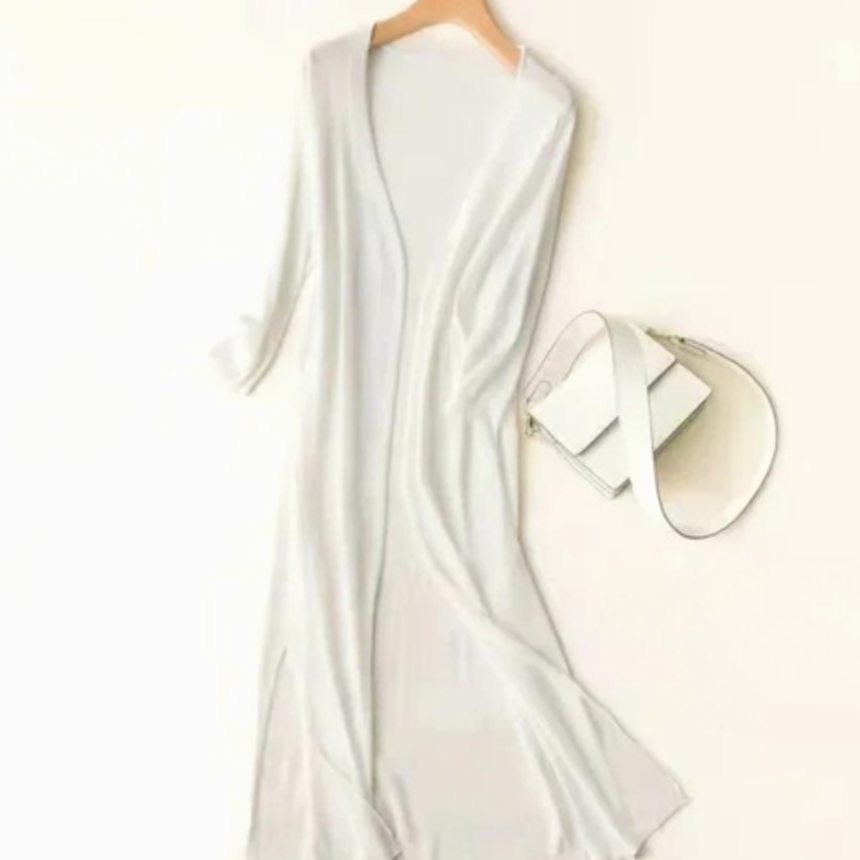Women's Relaxed-Fit Open-Front Lightweight Knit Long Cardigan - White