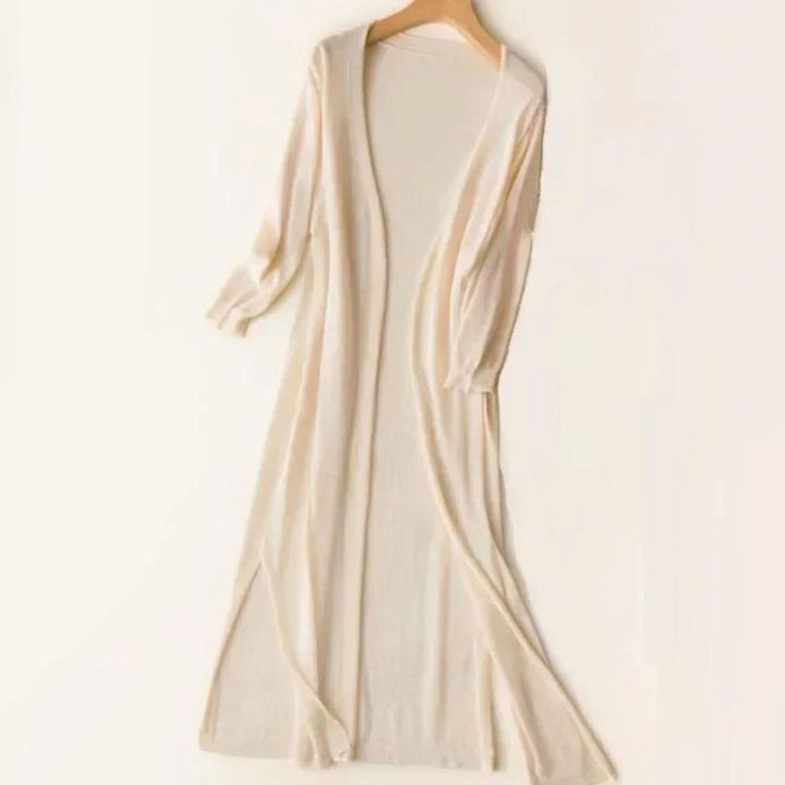 Women's Relaxed-Fit Open-Front Lightweight Knit Long Cardigan - Apricot