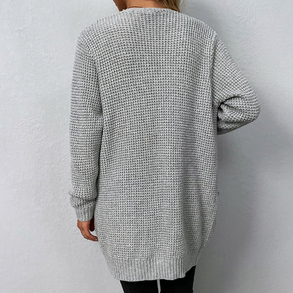 Women's Relaxed-Fit Open-Front Waffle-Knit Winter Cardigan Pockets