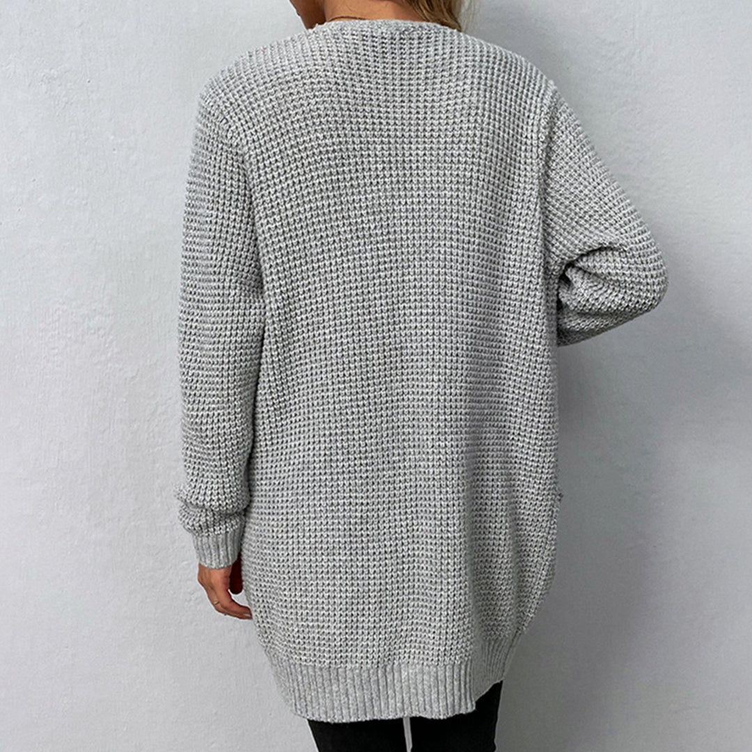 Women's Relaxed-Fit Open-Front Waffle-Knit Winter Cardigan Pockets