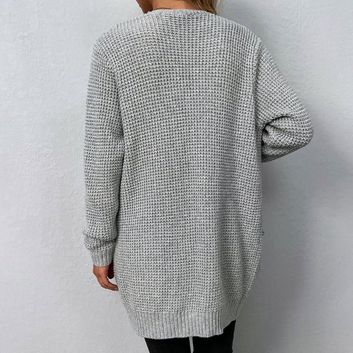 Women's Relaxed-Fit Open-Front Waffle-Knit Winter Cardigan Pockets