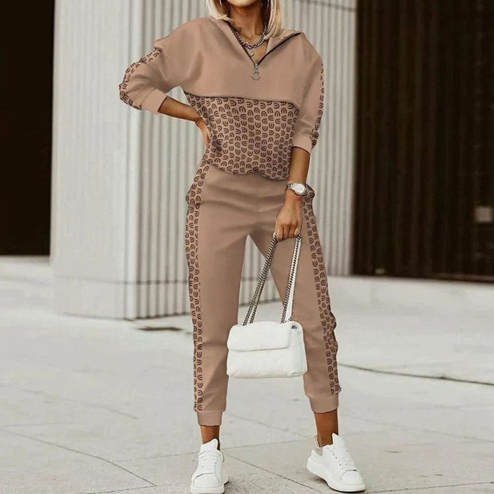 Women's Relaxed-Fit Quarter-Zip Tracksuit Set Jogger Two-Piece - Brown