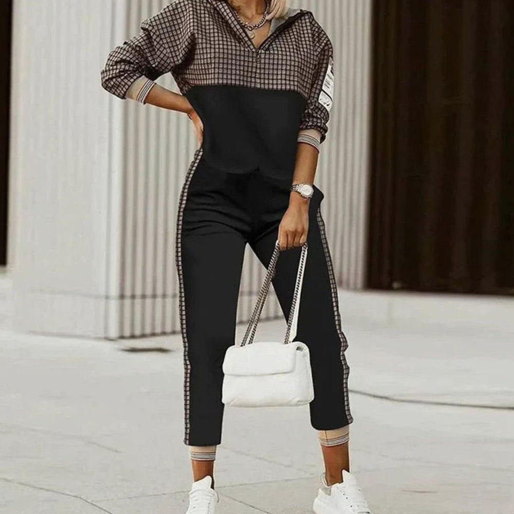 Women's Relaxed-Fit Quarter-Zip Tracksuit Set Jogger Two-Piece - Black