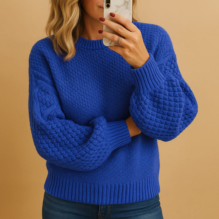 Women's Relaxed-Fit Textured Knit Sweater Crewneck Pullover - Blue