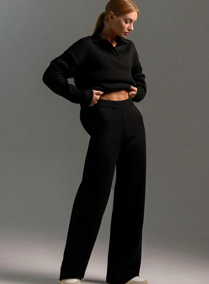 Women's Relaxed-Fit Wide-Leg Quarter-Zip Lounge Set