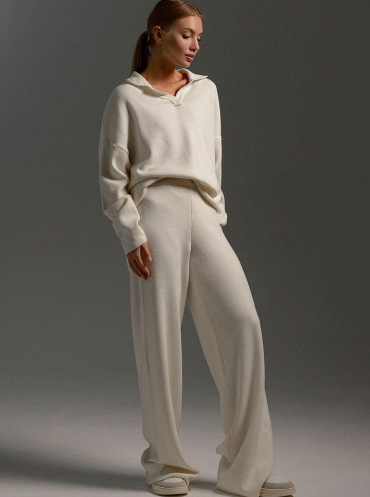 Women's Relaxed-Fit Wide-Leg Quarter-Zip Lounge Set