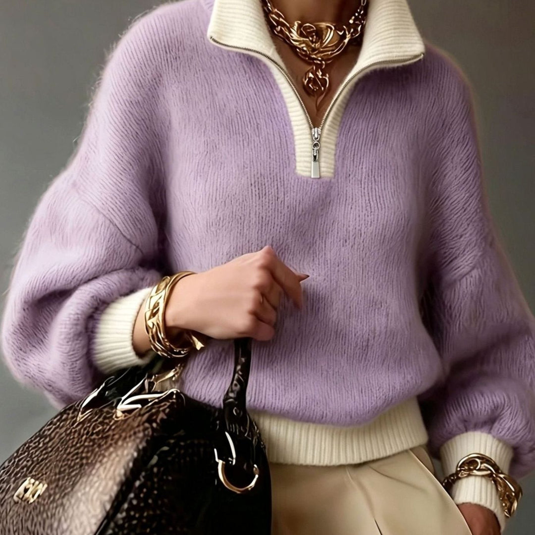 Women's Relaxed Half-Zip Fluffy Knit Pullover Sweater - Lavender