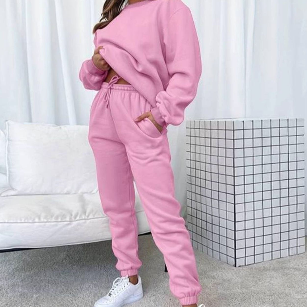 Women's Relaxed Matching Sweatshirt Jogger Two-Piece Set - Pink