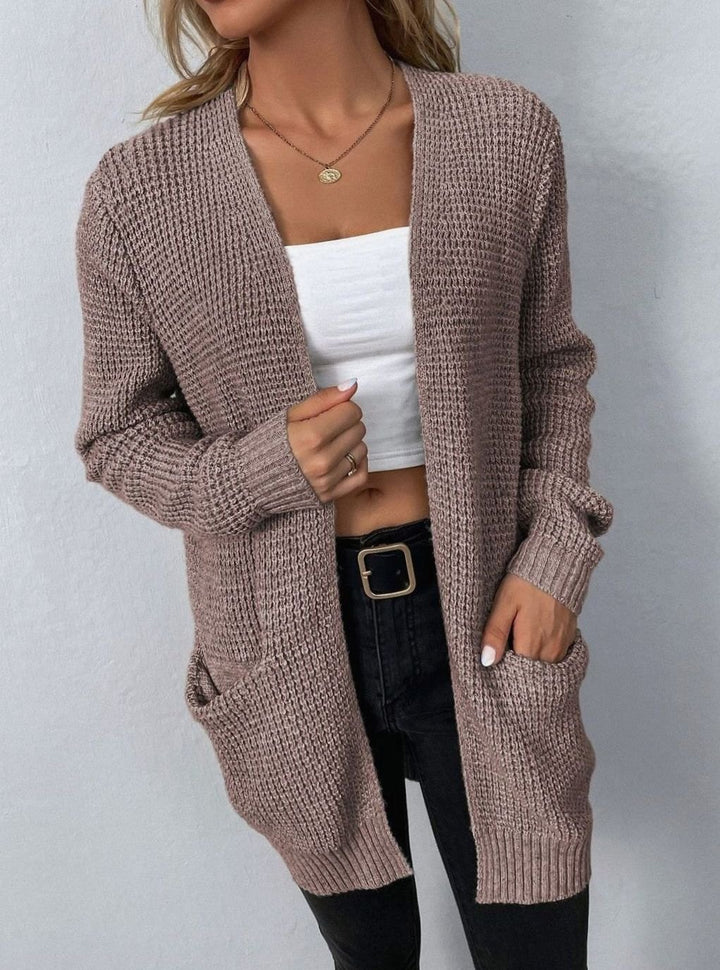 Women's Relaxed Open-Front Long Knit Cardigan - Light Pink