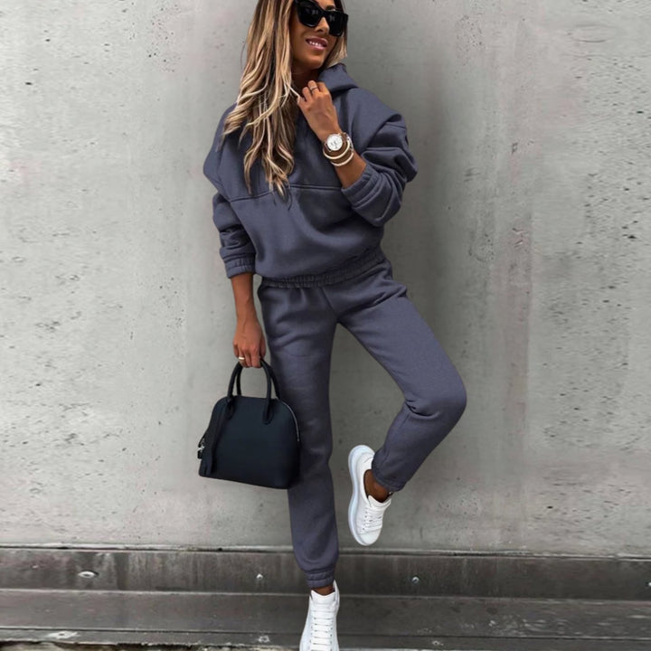 Women's Relaxed Stretch Fit Hoodie Joggers Matching Set - Dark Grey