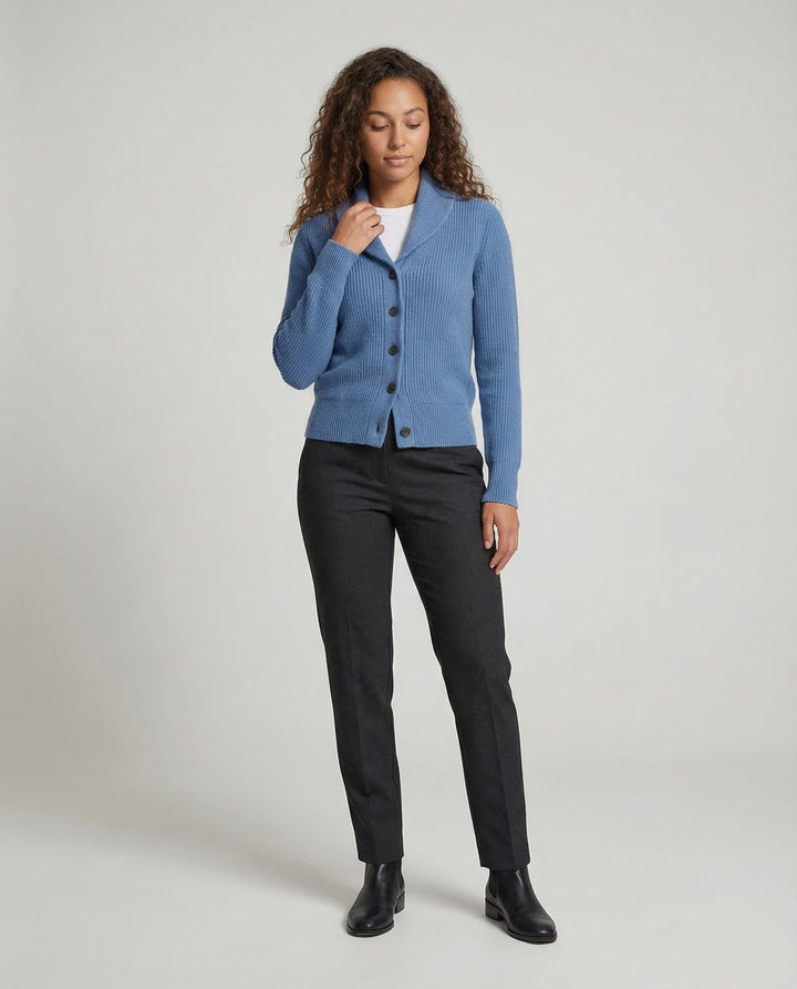 Women's Ribbed Knit Button-Front Lapel Collar Cardigan