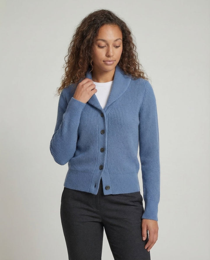 Women's Ribbed Knit Button-Front Lapel Collar Cardigan