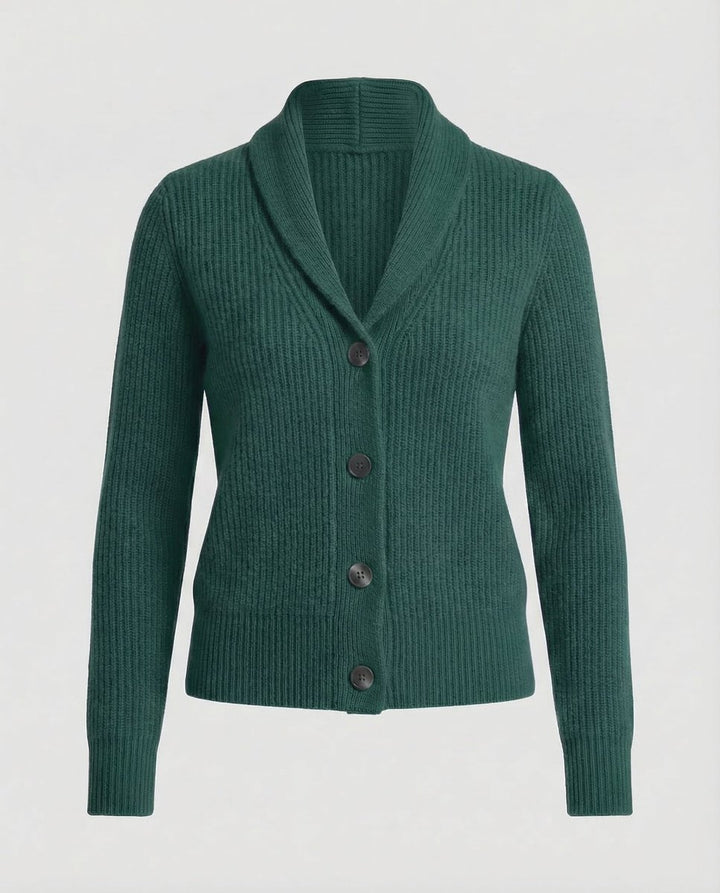 Women's Ribbed Knit Button-Front Lapel Collar Cardigan - Dark Green