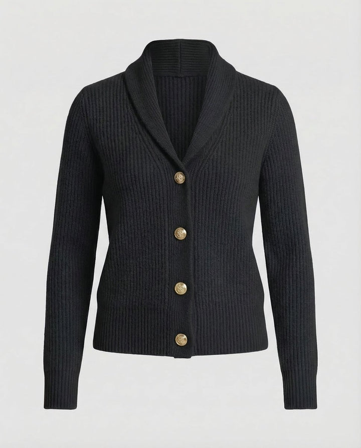 Women's Ribbed Knit Button-Front Lapel Collar Cardigan - Black