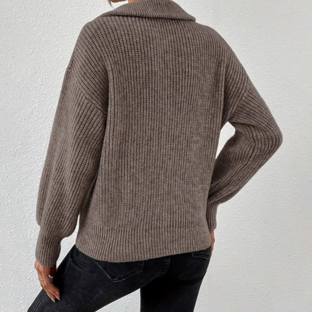 Women's Ribbed Knit Half-Zip Stand Collar Sweater