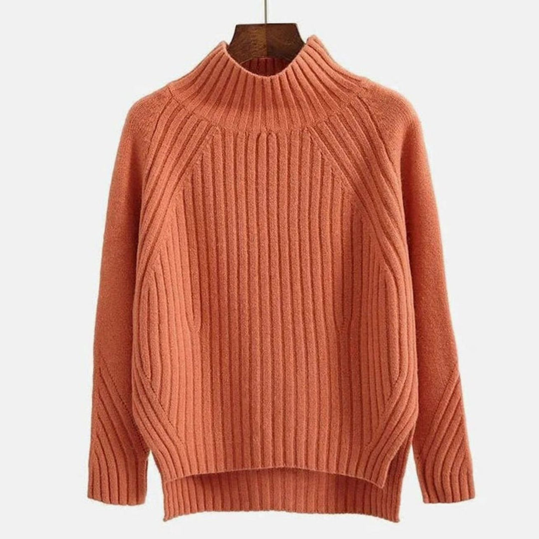 Women's Ribbed Knit Long Sleeve Sweater Turtleneck Relaxed Fit - Orange
