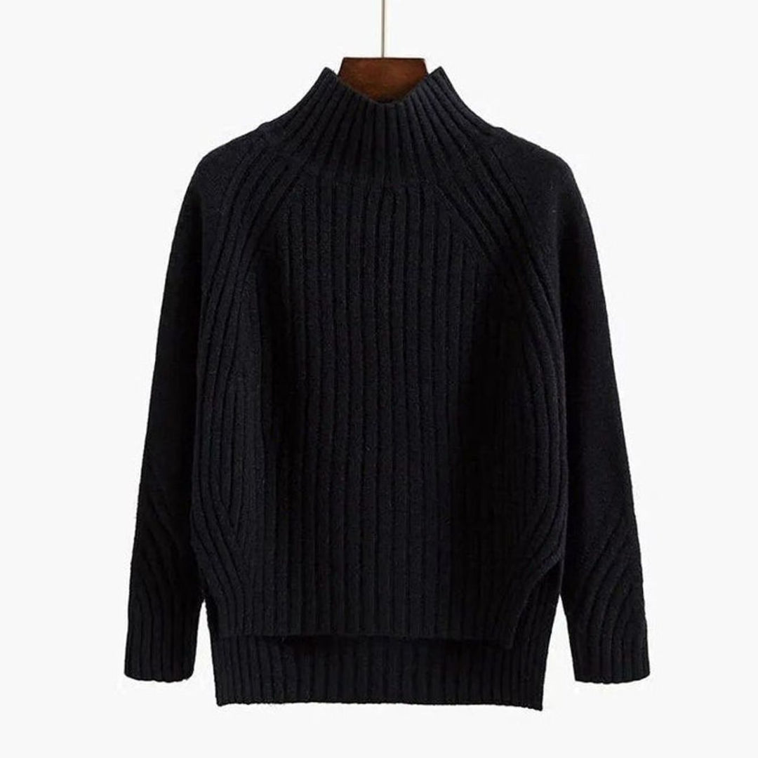 Women's Ribbed Knit Long Sleeve Sweater Turtleneck Relaxed Fit - Black