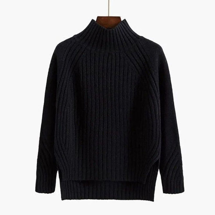 Women's Ribbed Knit Long Sleeve Sweater Turtleneck Relaxed Fit - Black