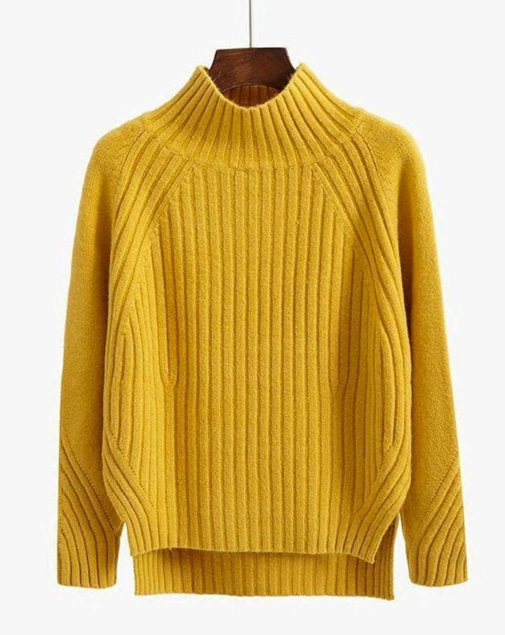Women's Ribbed Knit Long Sleeve Sweater Turtleneck Relaxed Fit - Yellow