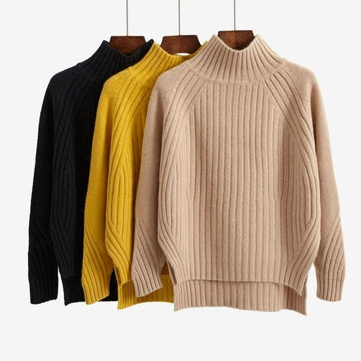 Women's Ribbed Knit Long Sleeve Sweater Turtleneck Relaxed Fit