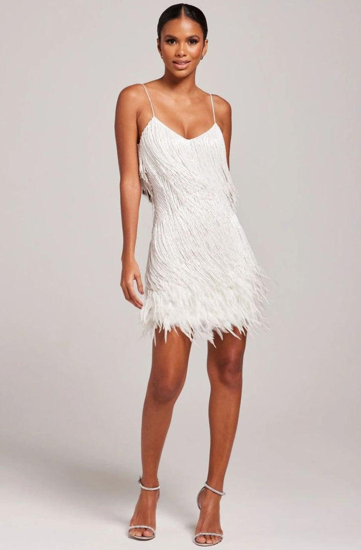 Women's Sequin Fringe Feather-Trim Mini Cocktail Dress
