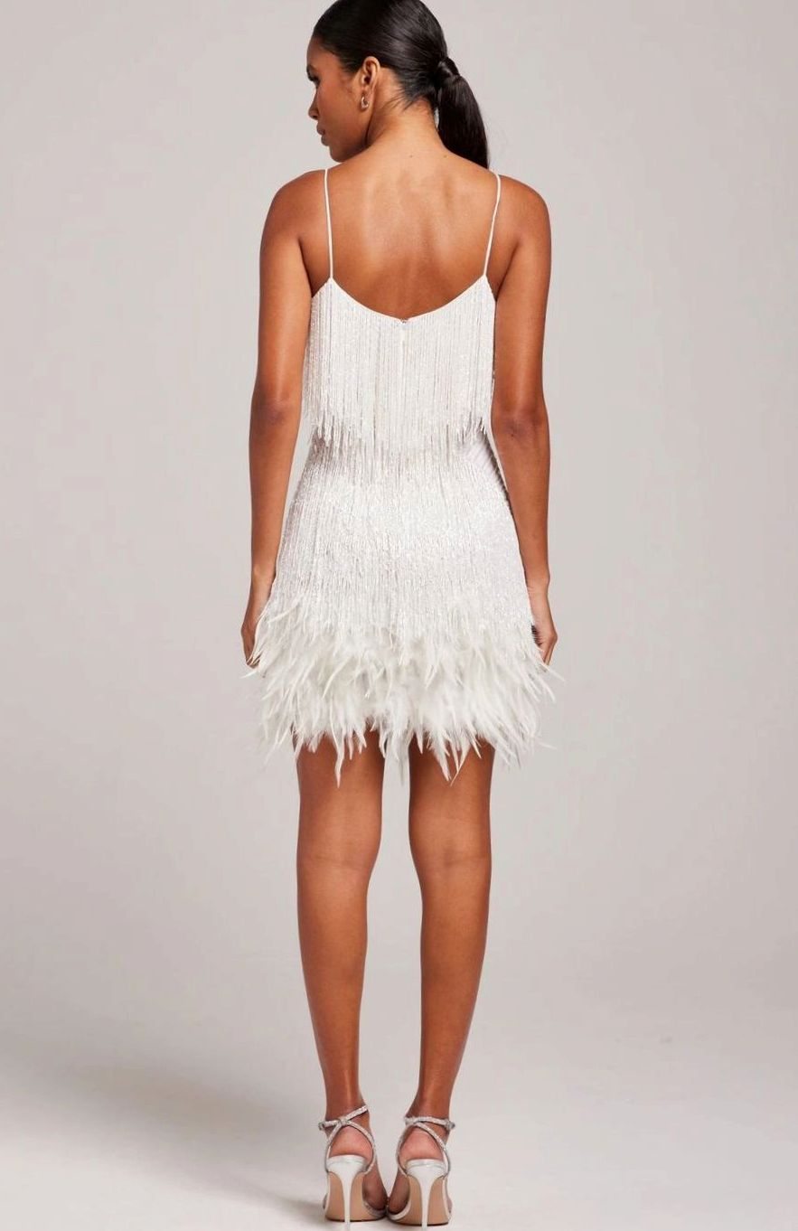Women's Sequin Fringe Feather-Trim Mini Cocktail Dress