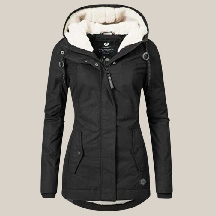 Women's Sherpa-Lined Hooded Quilted Jacket Windproof Parka - Black