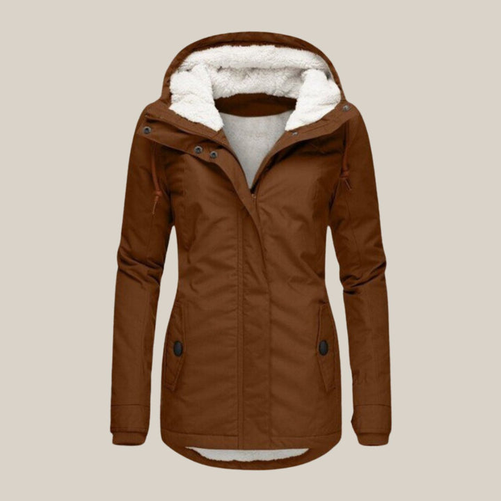 Women's Sherpa-Lined Hooded Quilted Jacket Windproof Parka - Brown