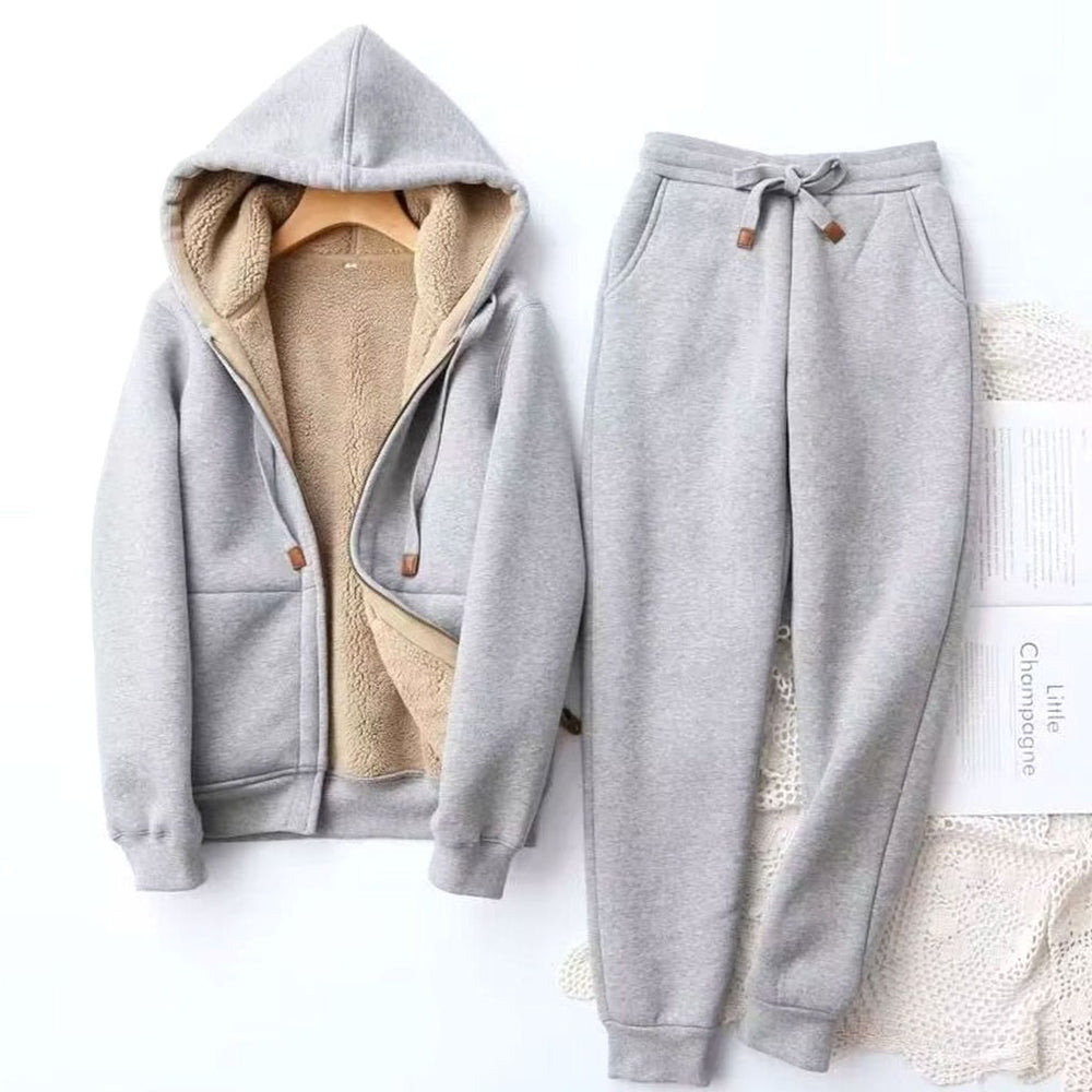 Women's Sherpa-Lined Winter Hoodie Sweatpants Set - Gray
