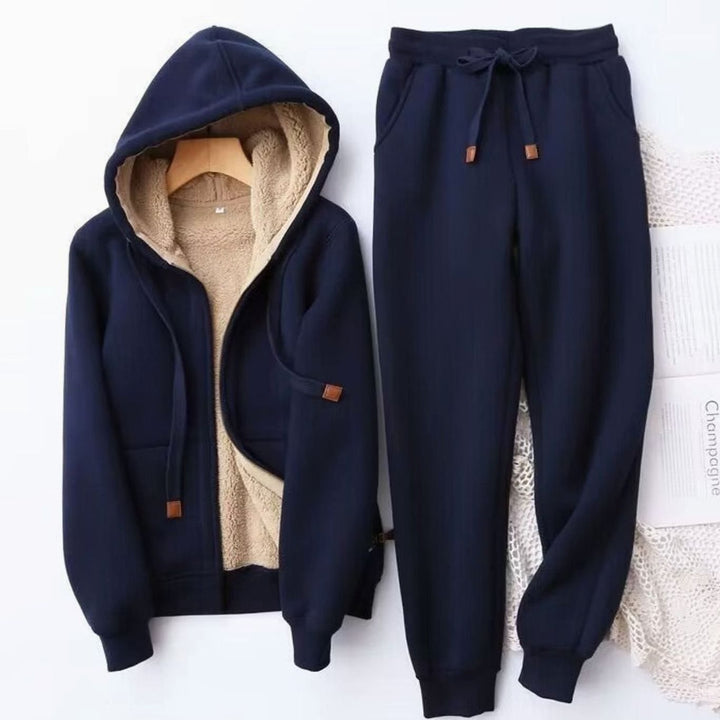 Women's Sherpa-Lined Winter Hoodie Sweatpants Set - Blue