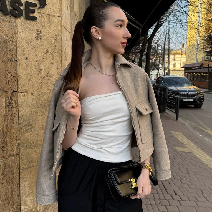 Claire | Women's Cropped Zip Up Bomber Jacket Luvy Boutique